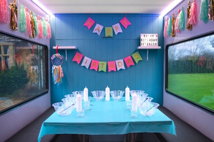 Inside the CRAFT'D bus conversion, set up by our specialists for a birthday party.